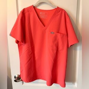 FIGS Women’s Catarina V-Neck Scrub Top in Hot Coral